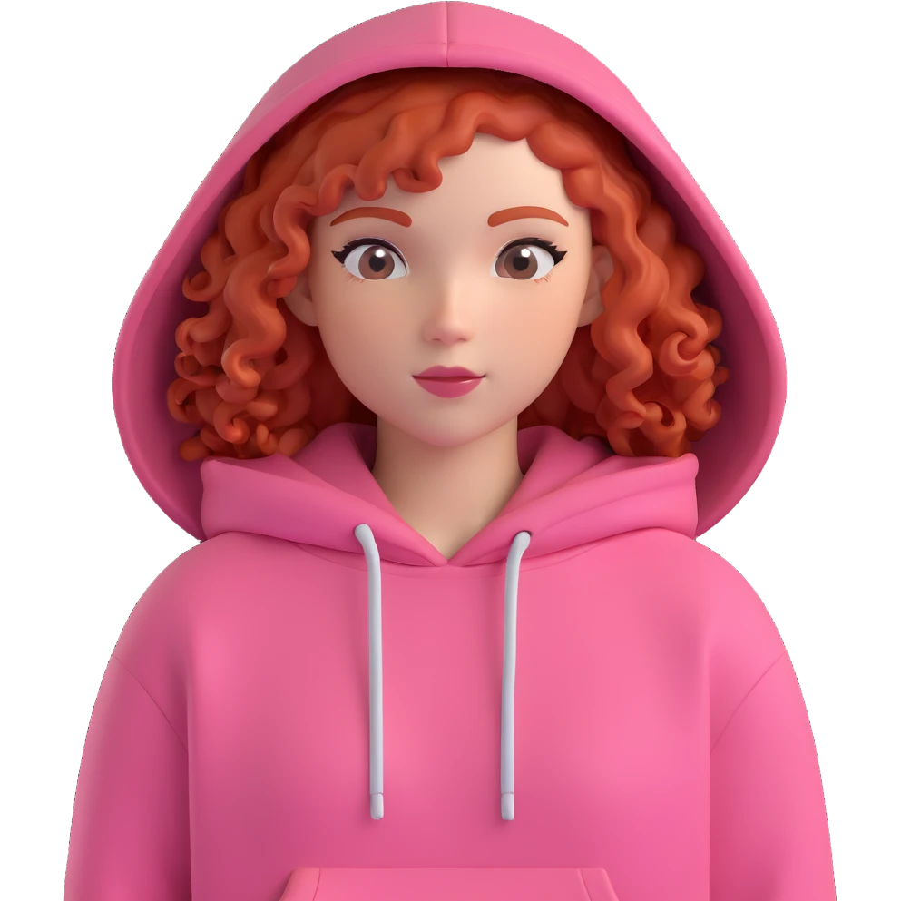 a girl with red curls and a pink hoodie emoji