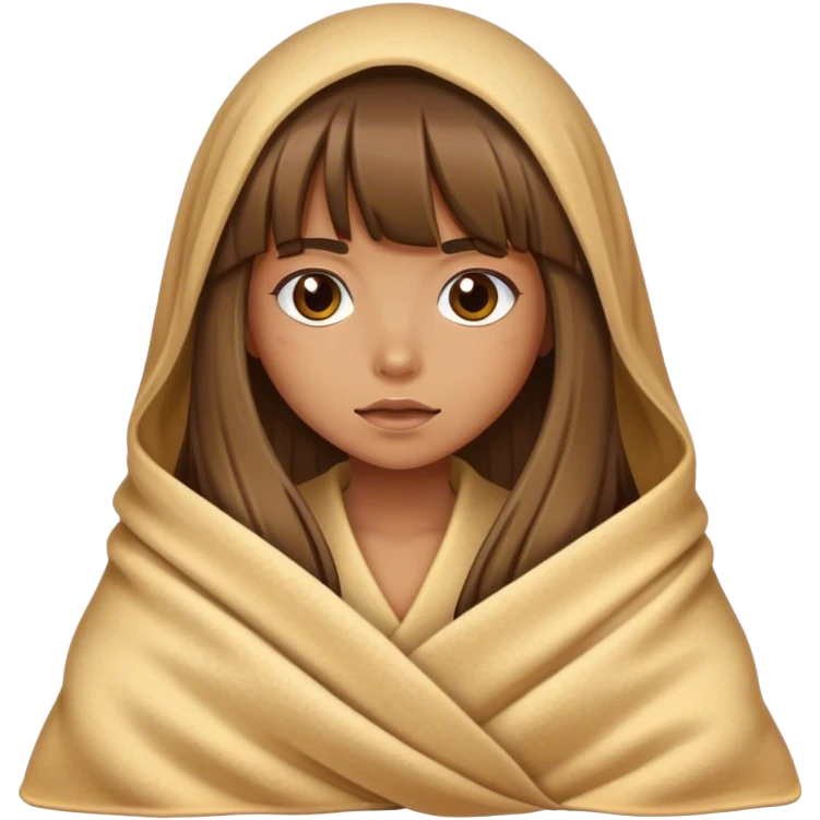 Tan Girl with long hair and bangs wrapped in blanket colored like a tortilla emoji