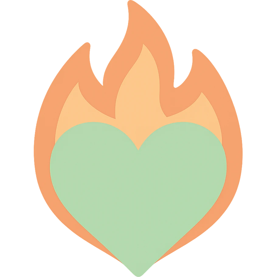pale green heart in apricot fire emoji