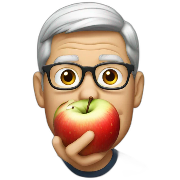 Tim Cook eating an apple emoji