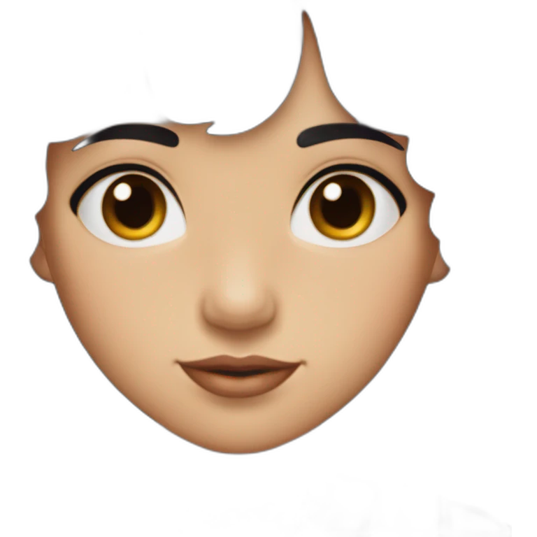 young woman with long dark violet hair that is wavy with bangs parted to the sides and dark brown eyes. She wears a sleeveless black flapper dress with a cross necklace emoji