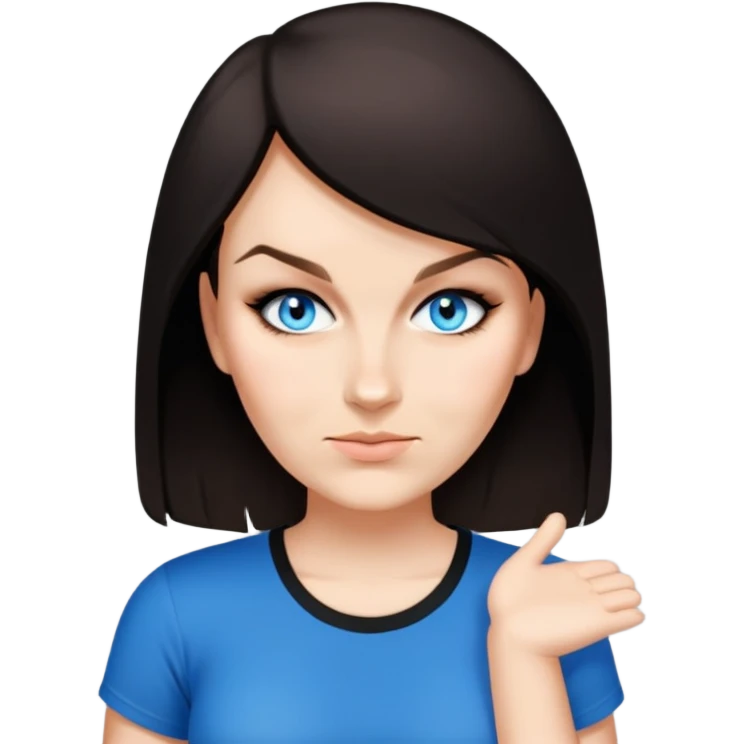 female, wearing black tshirt,  black hair under shoulder emoji
