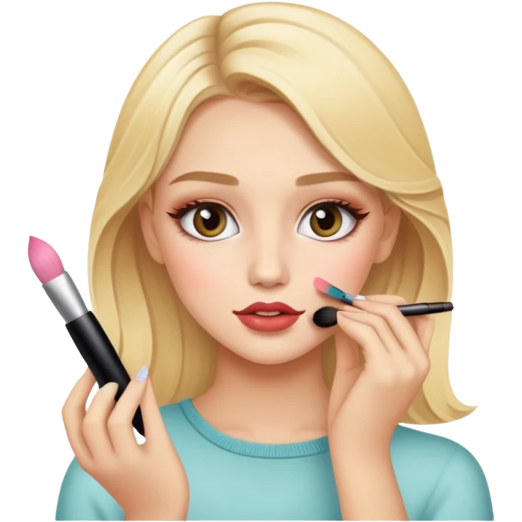 a blonde pretty girl that is doing her makeup  emoji