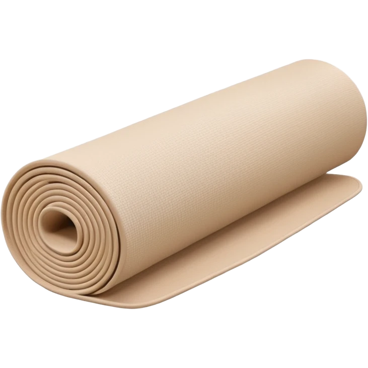 Soft beige yoga mat rolled up, pastel background, minimal style emoji
