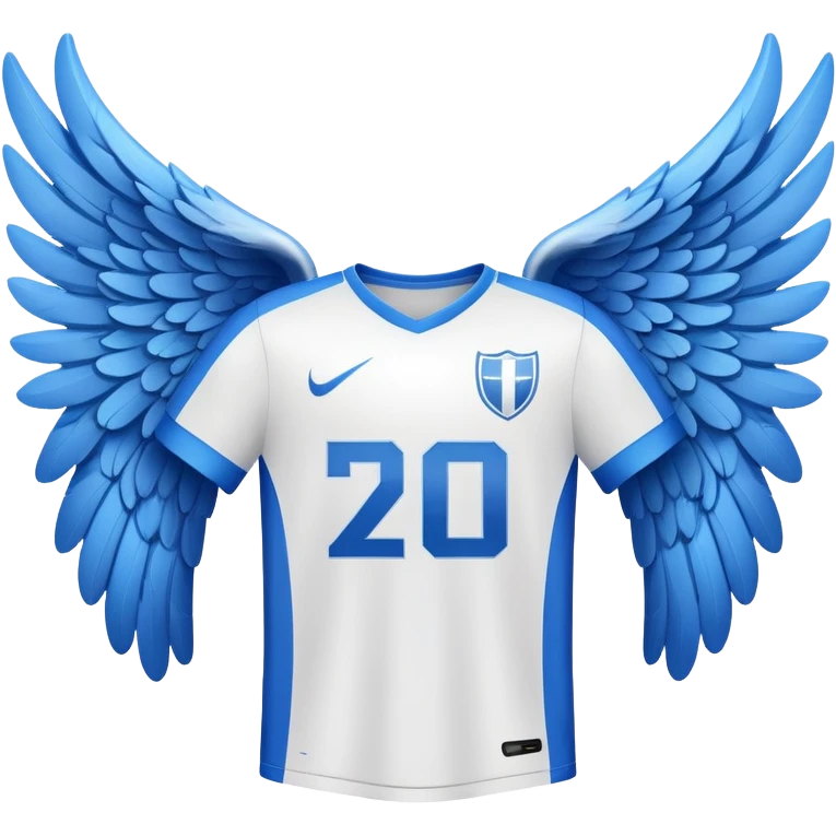 White and blue football shirt with angel wings symbol emoji