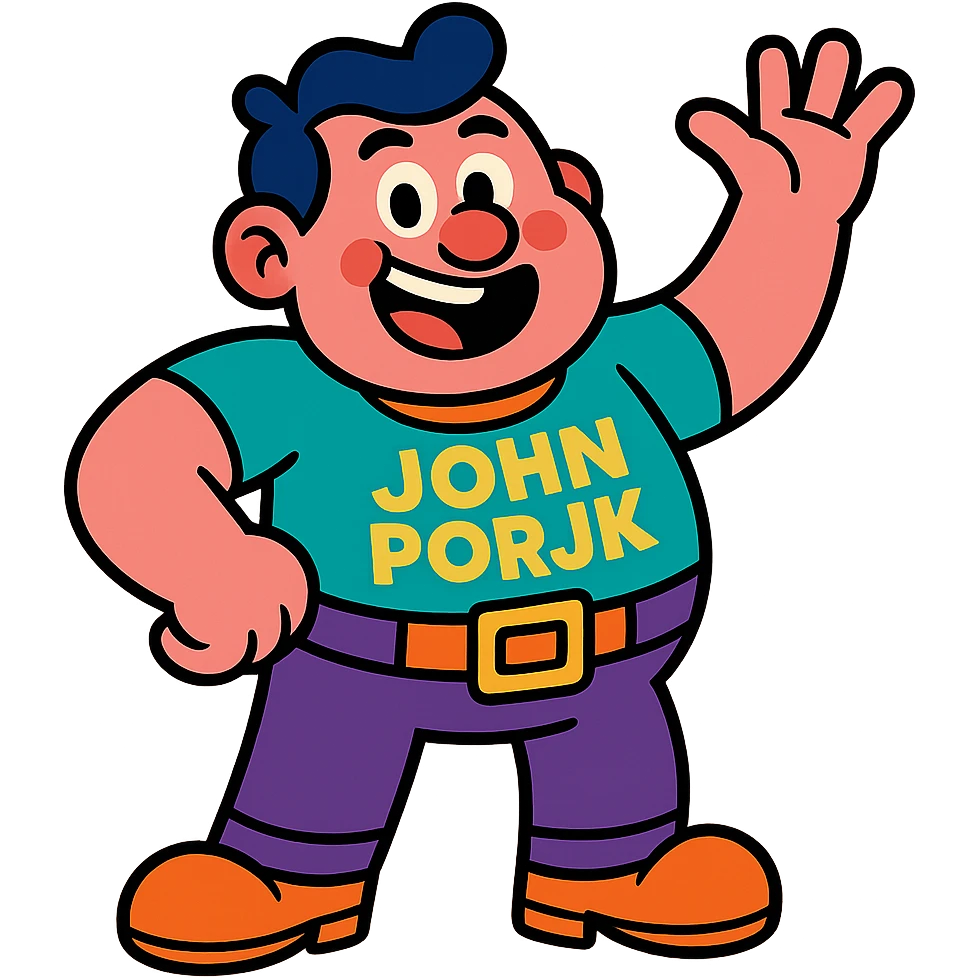 playful and expressive character named John Porjk in vibrant toon style emoji