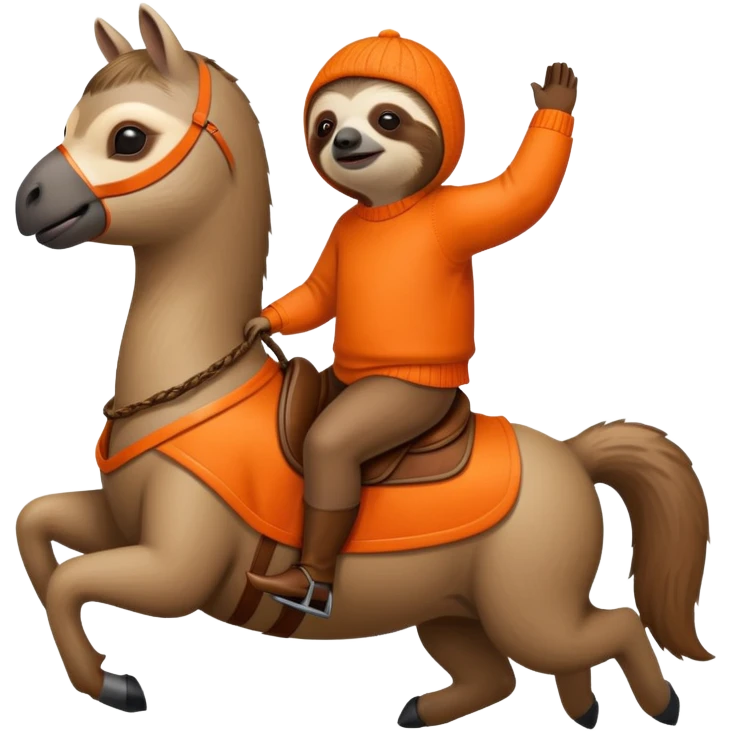 Sloth riding a horse in a orange sweater  emoji