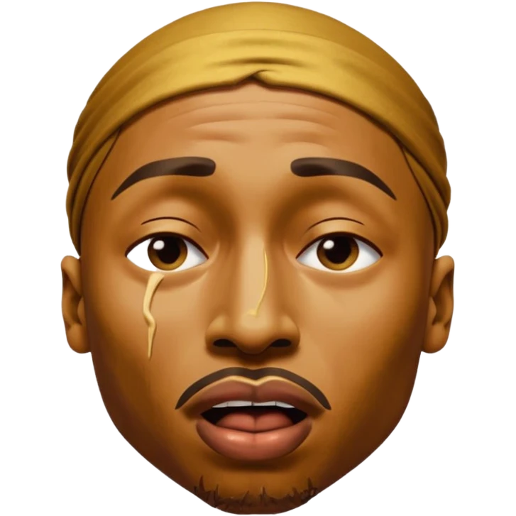 tupac but he's made of gold but he's also in an unbearable amount of pain, he has a really pained expression, his mouth is wide opened and his eyes are closed emoji