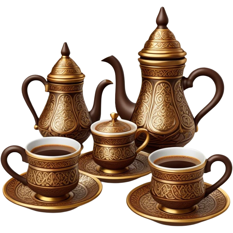 Turkish Coffee Set – Cinematic Realistic Turkish Coffee Set, depicted as an elegantly arranged ensemble of ornate coffee cups and a traditional cezve pot, adorned with intricate patterns and rich, warm colors, rendered with detailed textures and soft ambient lighting that captures its cultural heritage. emoji