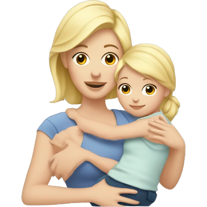 blonde mom with a little daughter in her arms emoji