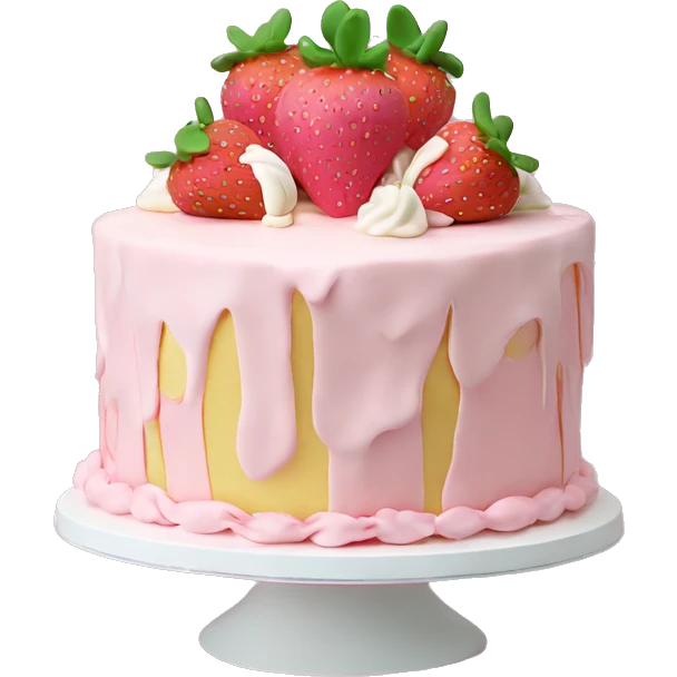 Light Pink strawberries and cream birthday cake with in bow emoji