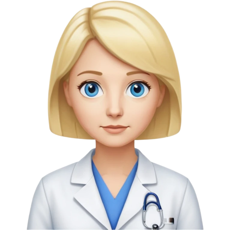 Mrs. Maria, math and artificial intelligence teacher, no glasses, thin nose, blonde eyebrows, blonde bob hair, blue eyes, wearing a lab coat emoji
