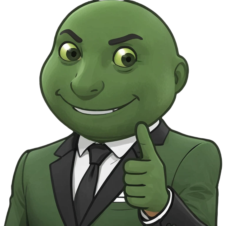 A smug-looking emoji with a wide, crooked grin and half-closed eyes, giving a cocky vibe, whilst mewing with his white hand pointing at his sharp jawline, showcasing a "sigma" look. emoji