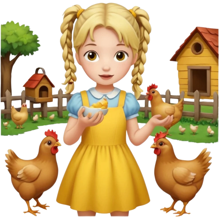 Girl feeding chickens – Pigtails, yellow dress



 emoji