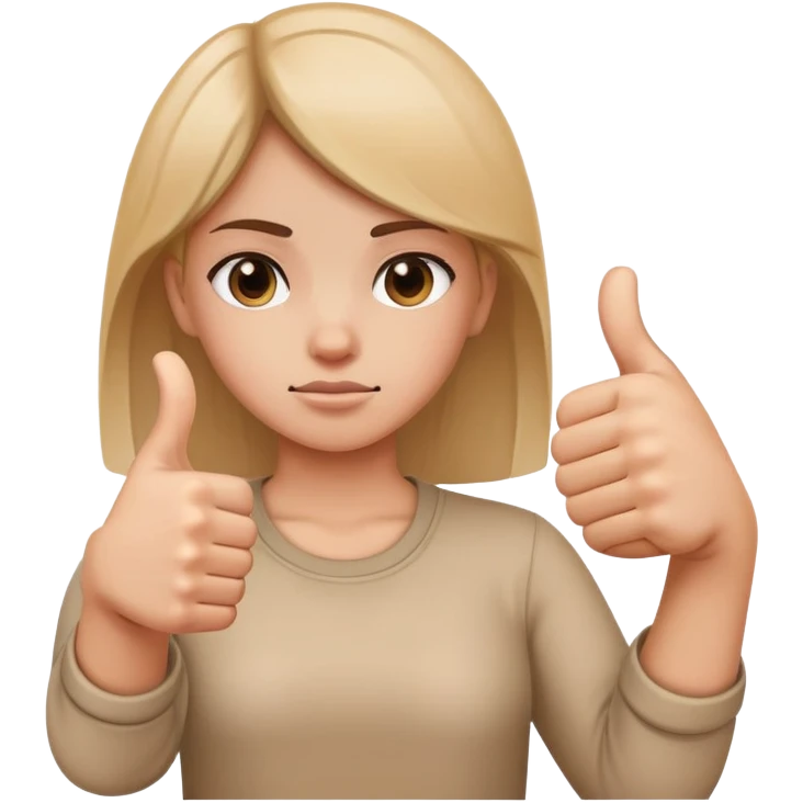 Girl with one hand giving thumbs up and the other hand giving thumbs down, showing mixed feelings emoji