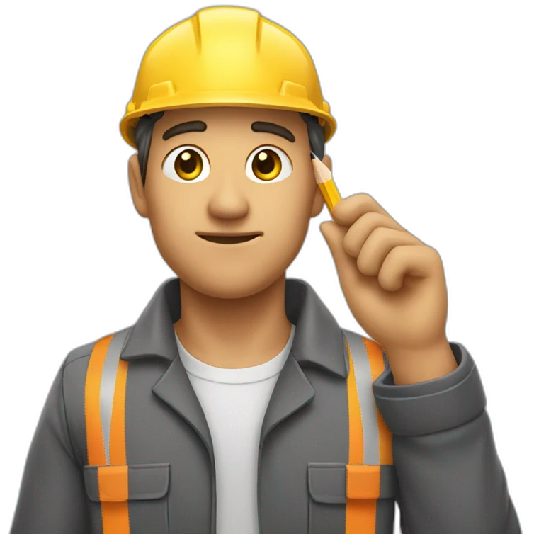 Worker with a pencil in his ear touching it with his hand emoji