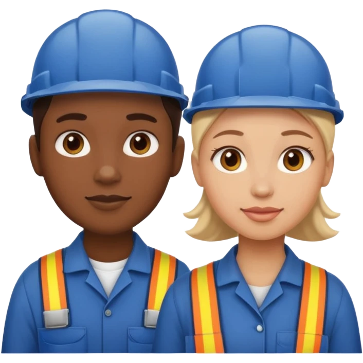 create a realistic emoji of two working packaging workers. one of them starting the work and the other one finished emoji