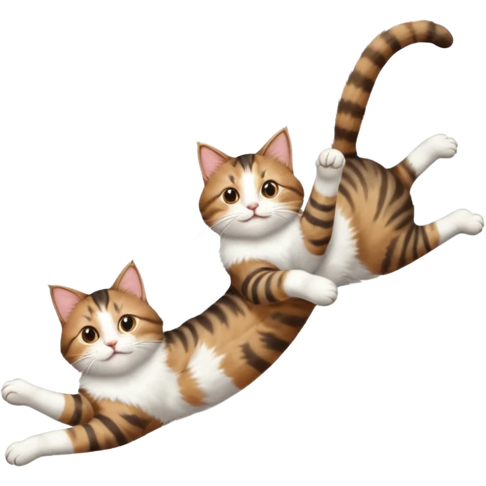 brown tabby and white cat with doing a big extremely long stretch reaching up into the air with arms and legs side by side together straight and overextended whilst lying on its side emoji