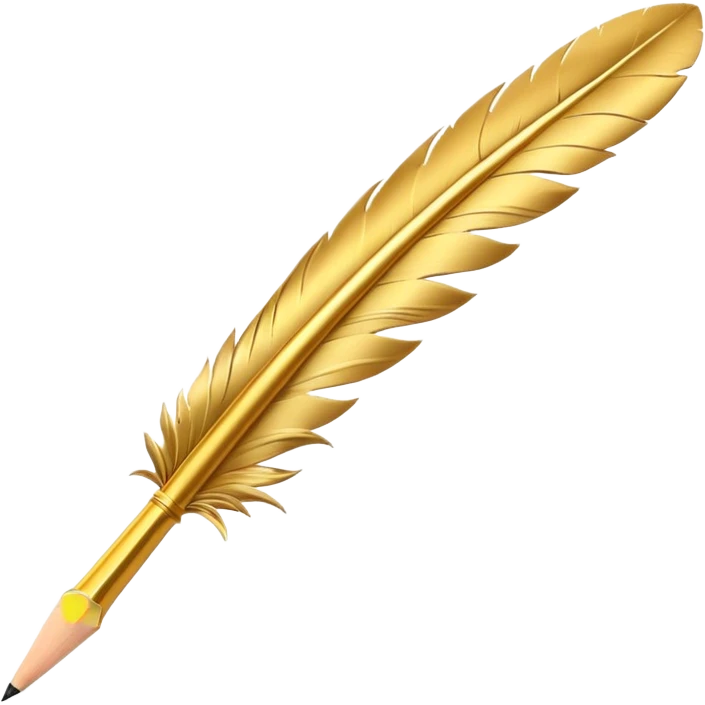 3D perspective Premium golden feather pencil emoji
