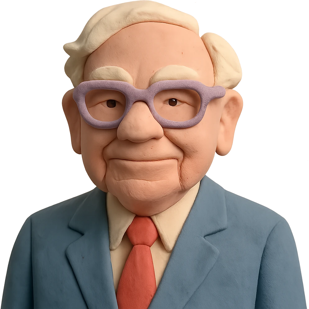 pastel colors claymation style portrait of Warren Buffett, glasses, suit emoji
