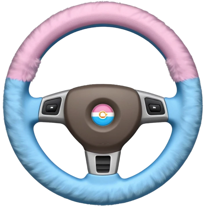 steering wheel with transgender pride flag colors, fluffy emoji