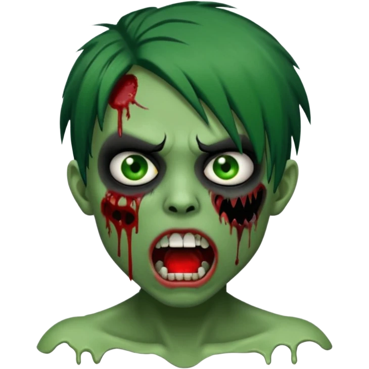  emo zombie black punk hairs green skin middle part with cuts on face and open mouth with fluid coming out of mouth emoji