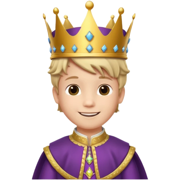 Royal Kid boy with fancy crown head 3d emoji