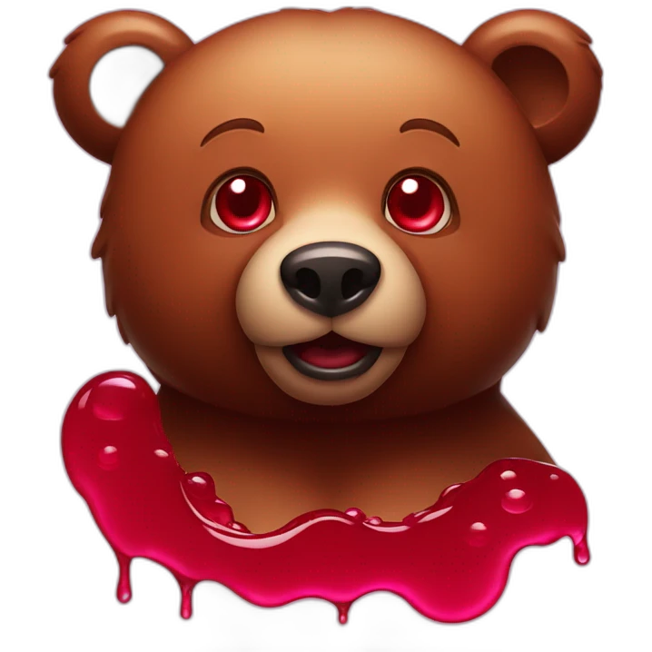 Bear drenched in cherry juice, smirk, red eyes emoji