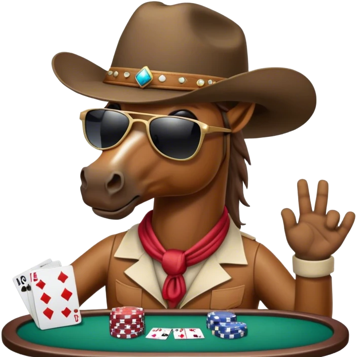 horse playng poker wearing cowboy hat wearing sunglasses emoji