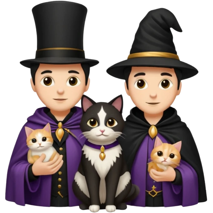 magician couple and their pet cat emoji
