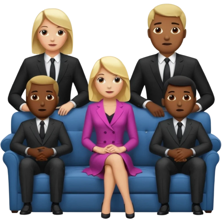 Generate the popular meme "5 black guys and a blonde"

1 blonde on the couch 
5 black mens behind the couch 
 emoji