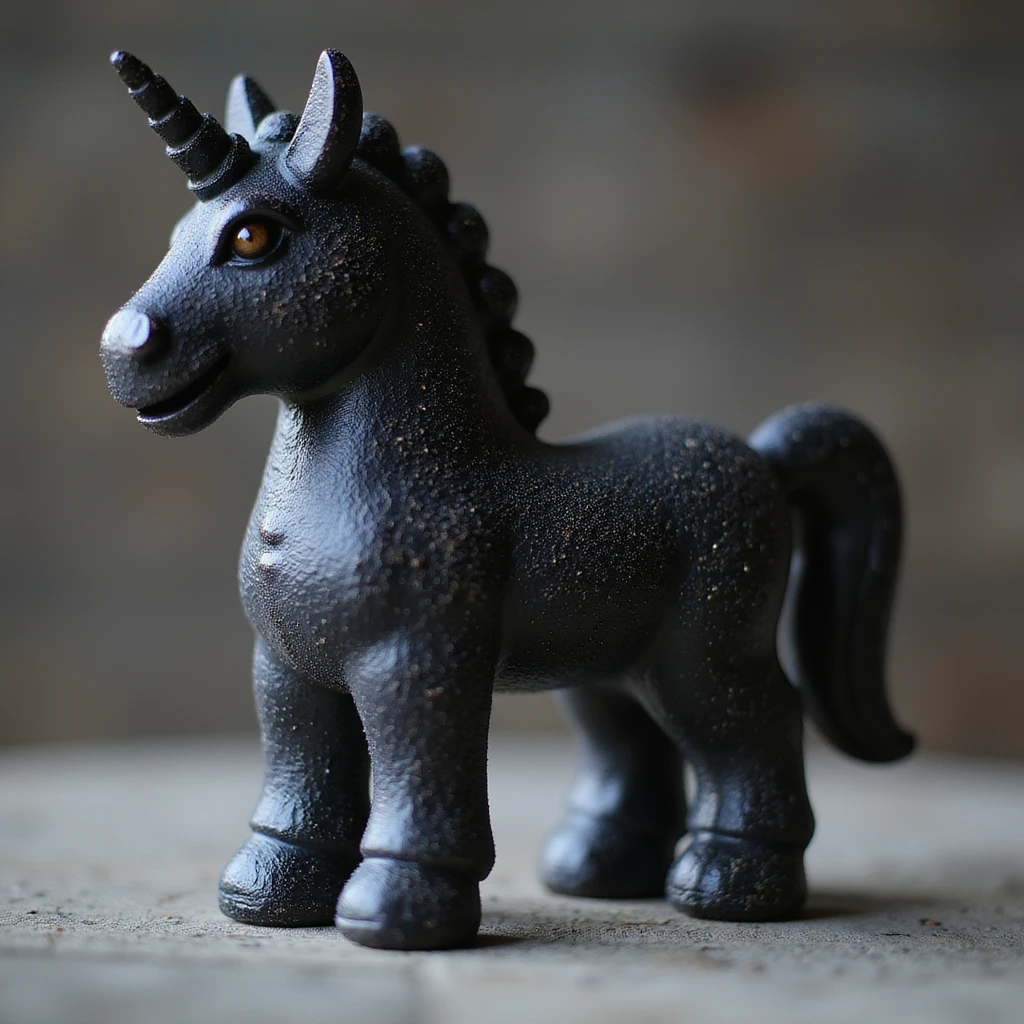 realistic black candy shaped like a unicorn, photorealistic style emoji
