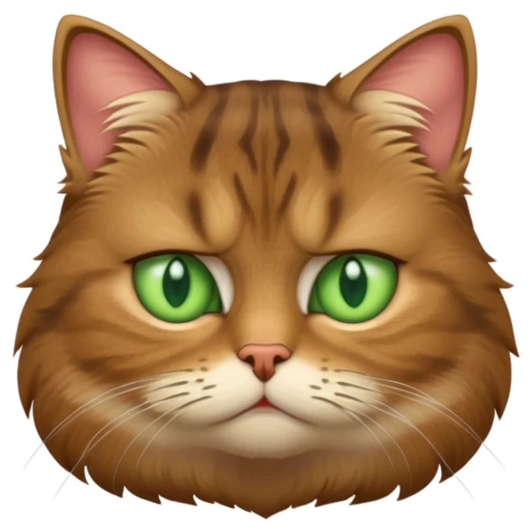 a fluffy brown tabby cat  face who is very grumpy emoji