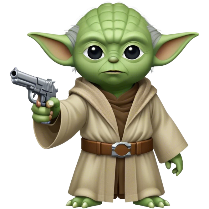 yoda with a pistol pointing ahead emoji