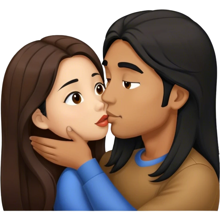 Caramel brown Guy with long black hair kissing brown hair Filipina emoji