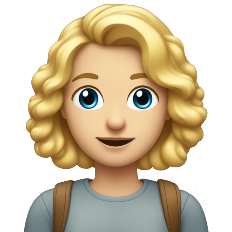 Crea un emoji de una chica con pelo lacio rubio hasta los hombros piel blanca pecas ojos azules  emoji
