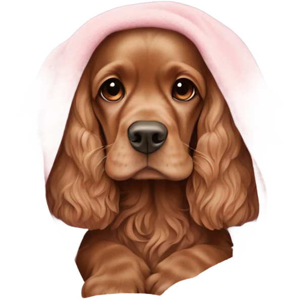 english Cocker spaniel in a pink blanket emoji