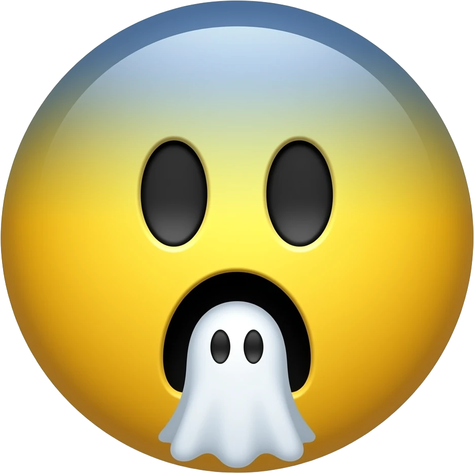 Yellow circle with blurred blue top screaming in fear with a ghost going out of its mouth emoji