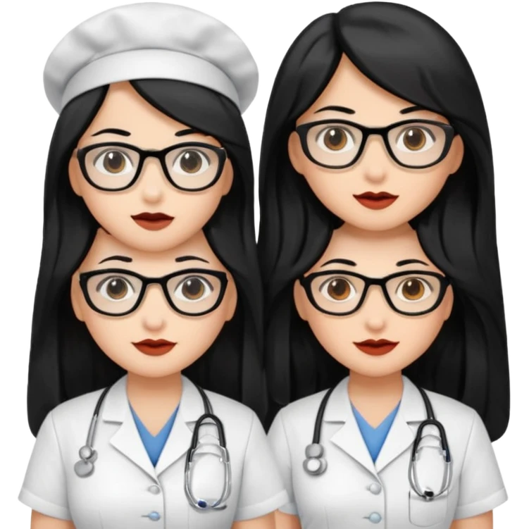 Genera emogis de 4 cuatro enfermeras de cabello negro largo, entre ellas que una tenga lentes y otra un lunar encima de los labios emoji