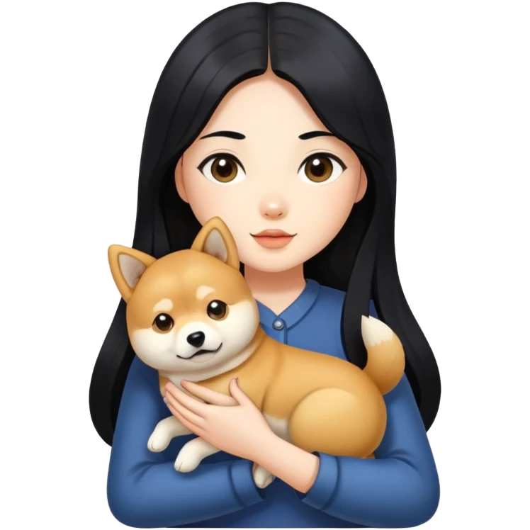 A girl with long black hair holding a Shiba Inu emoji