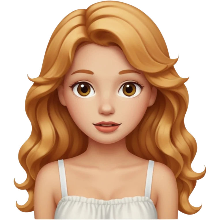 white girl with strawberry blonde super long wavy hair, white tube top, blushed cheeks emoji