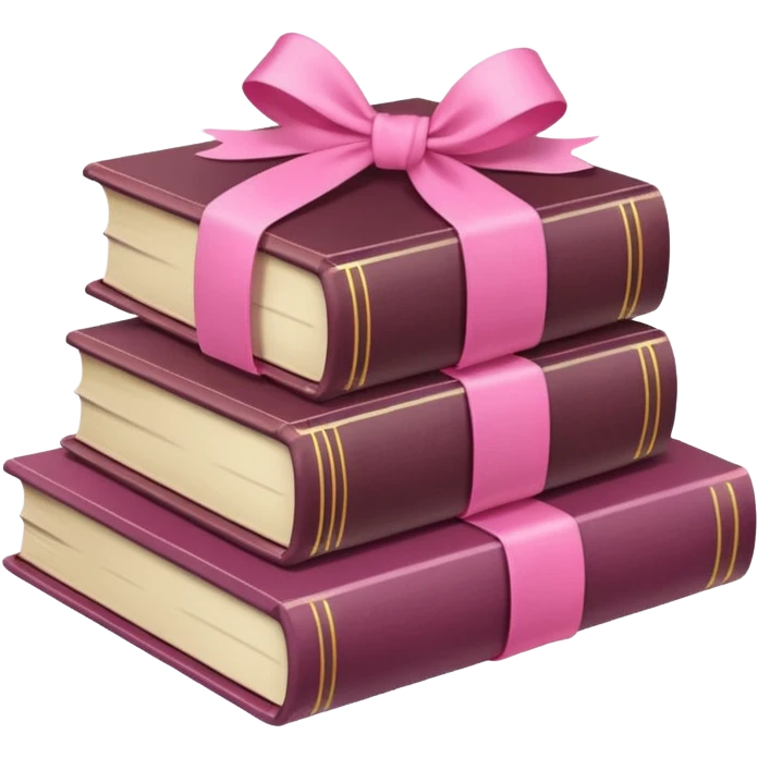 pile of books wrapped with a pink ribbon, iPhone emoji style, pink tones emoji
