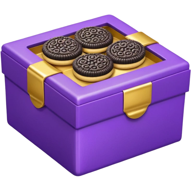 cookie chocolate oreo in purple box with gold circles emoji
