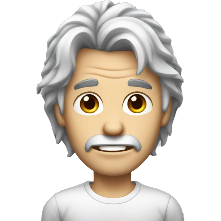 male,with white skin,gray-white gradient hair,Sharp teeth, black eyes,disheveled medium hair  emoji