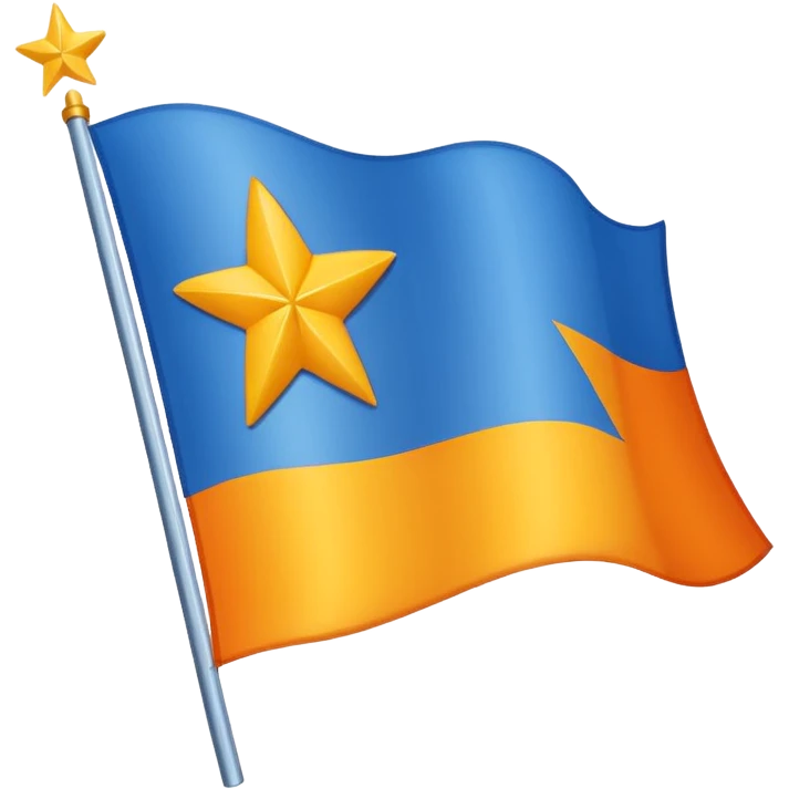 Flag Emoji, as a horizontal duo color, blue on top, orange on the bottom, and in between the two colors, there are 12 small, yellow, 5-pointed stars, running along the border of the two colors. Add one extra 5-pointed yellow star, but make it big, and directly in the middle of the flag. emoji