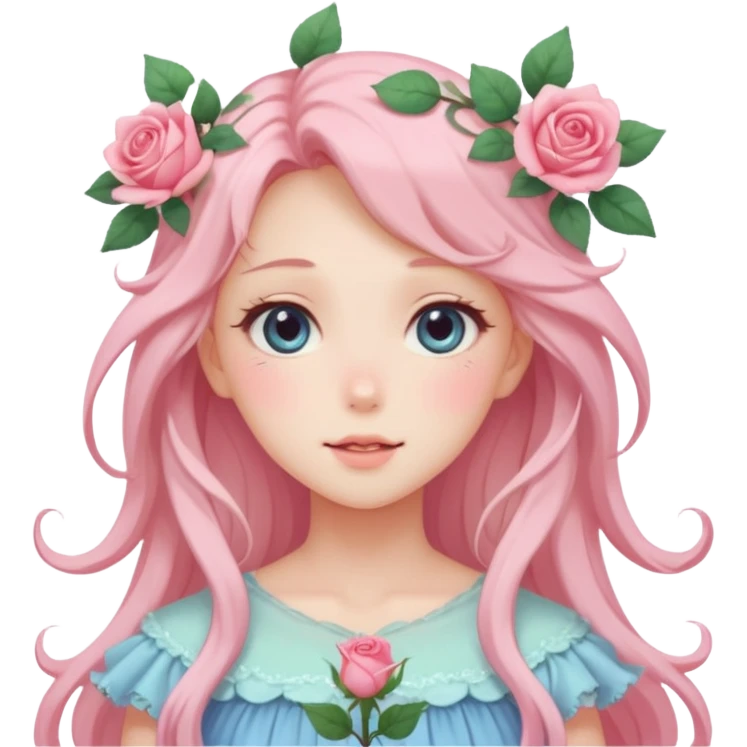 gorgeous pastel anime style lady with blushing face and roses cottagecore fairy emoji