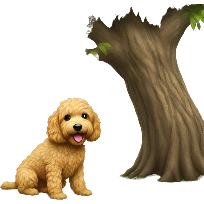 Golden doodle peeing on a tree emoji
