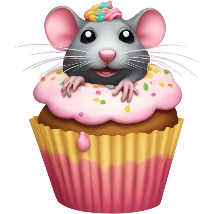 A ugly Rat in a cupcake while eating the cupcake  emoji