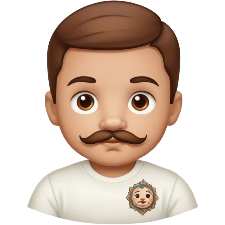 Baby with brown hair and a mustache. He has tattoo emoji