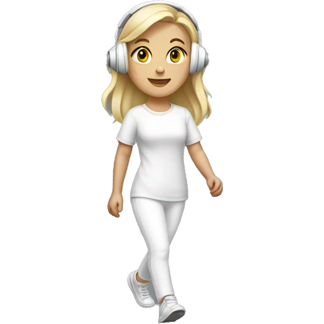 blonde girls wearing white headphones walking  emoji